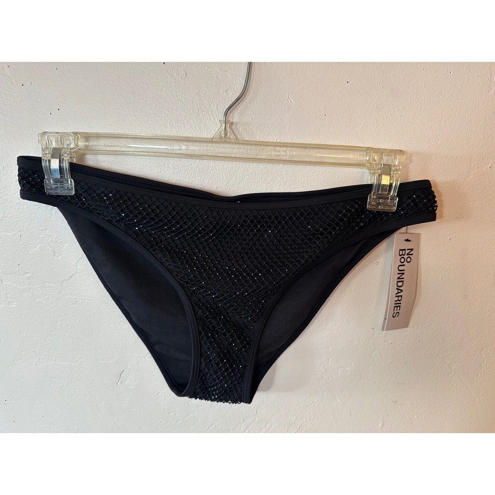 No Boundaries Black Mesh Beaded Bikini Swim Bottom Medium 8-10 NB17HQ023772
